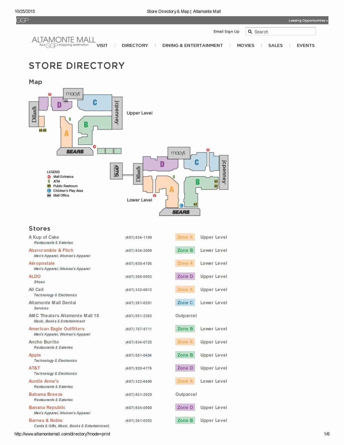 mapa nákupné centrum Altamonte